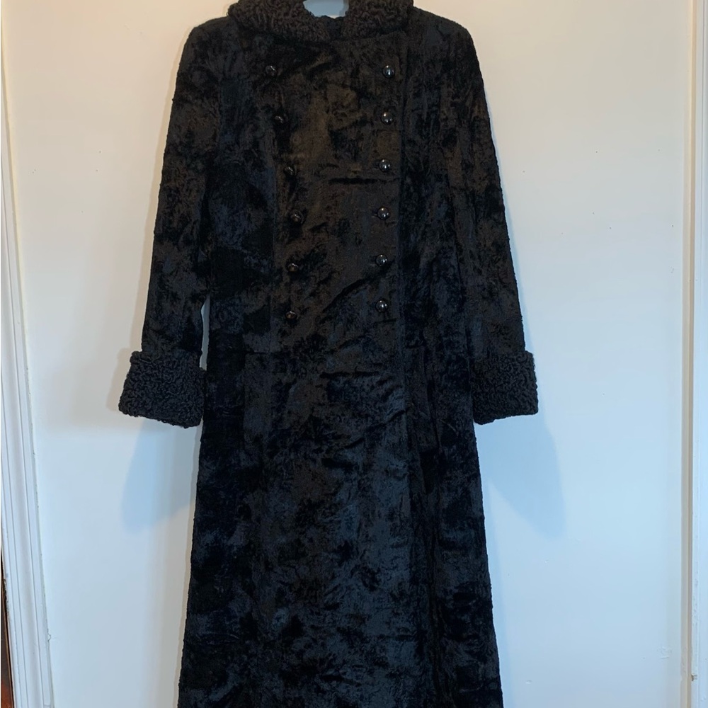 Vintage Saks 5th Ave Victorian Black Velvet Long Coat with Hood
